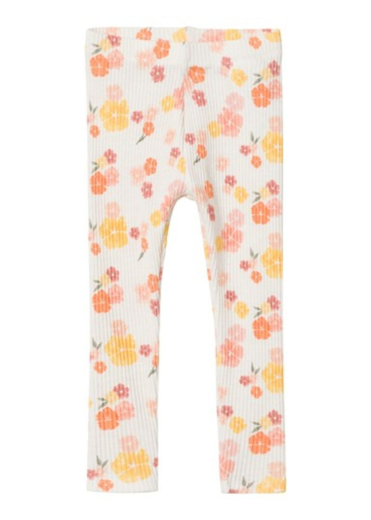 Girls Ribbed Soft Leggings with All-Over Flower Print