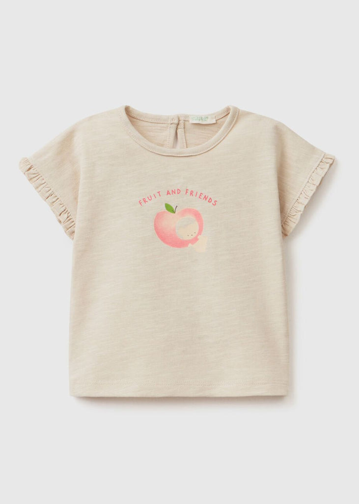 Baby T-Shirt with Fruit Print and Ruffled Sleeves