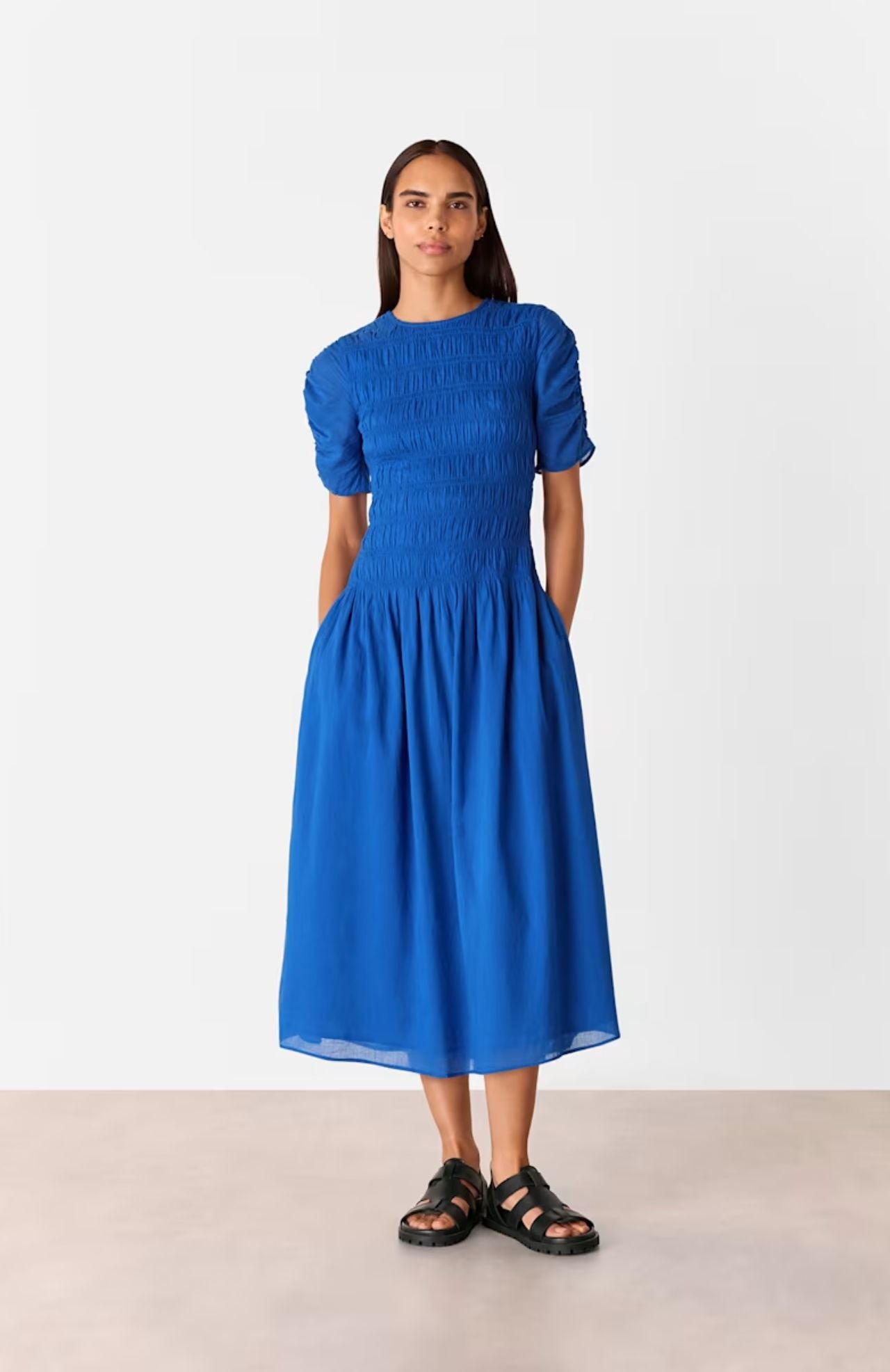 Whistles Blue Avery Smocked Dress Whistles Blue Avery Smocked Dress