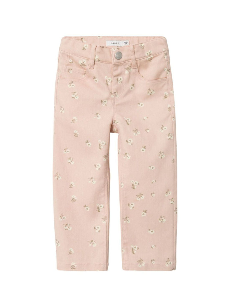 Straight Leg Cotton Jeans with Floral Pattern