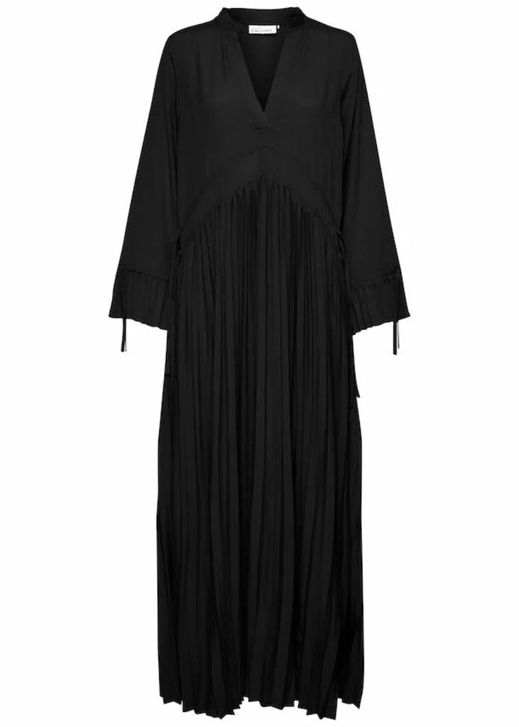 Black Pleated Satin Dress