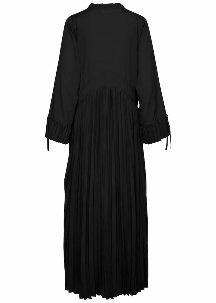 Black Pleated Satin Dress