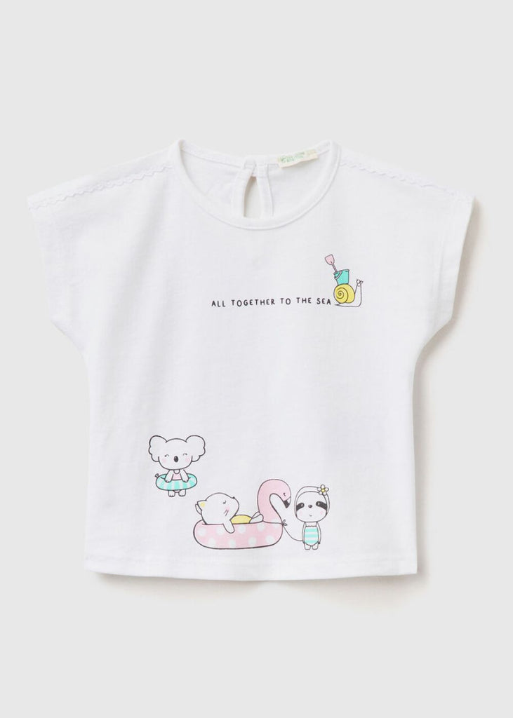 Baby T-Shirt with Print and Wavy Detail on Shoulders