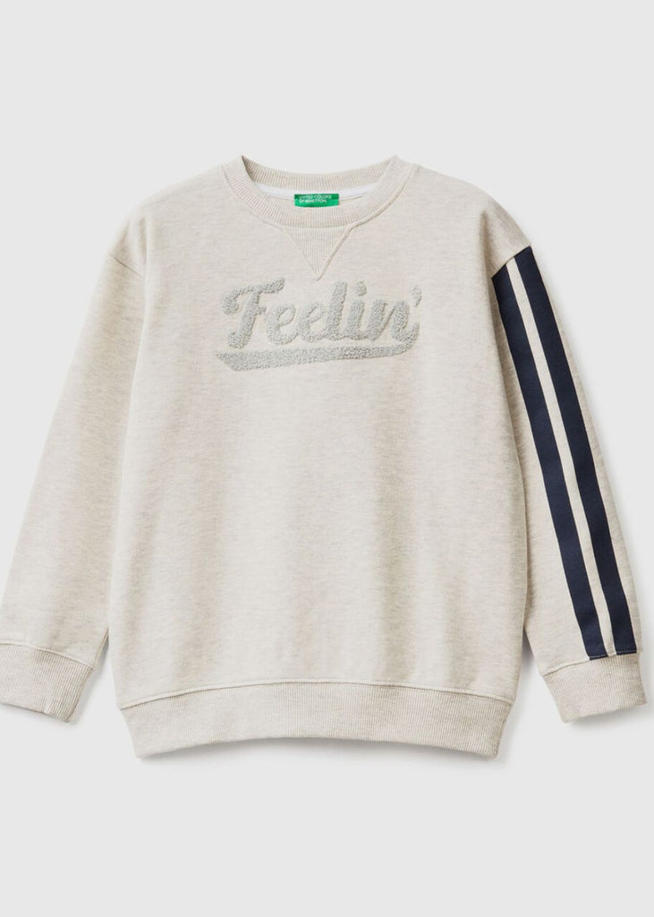 Boys Crew Neck Sweater with Embroidery and Stripe Detail