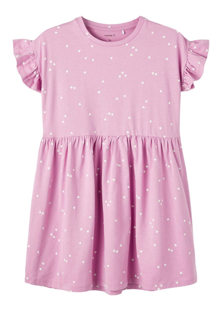 Short Sleeve Dress with All-Over Heart Print