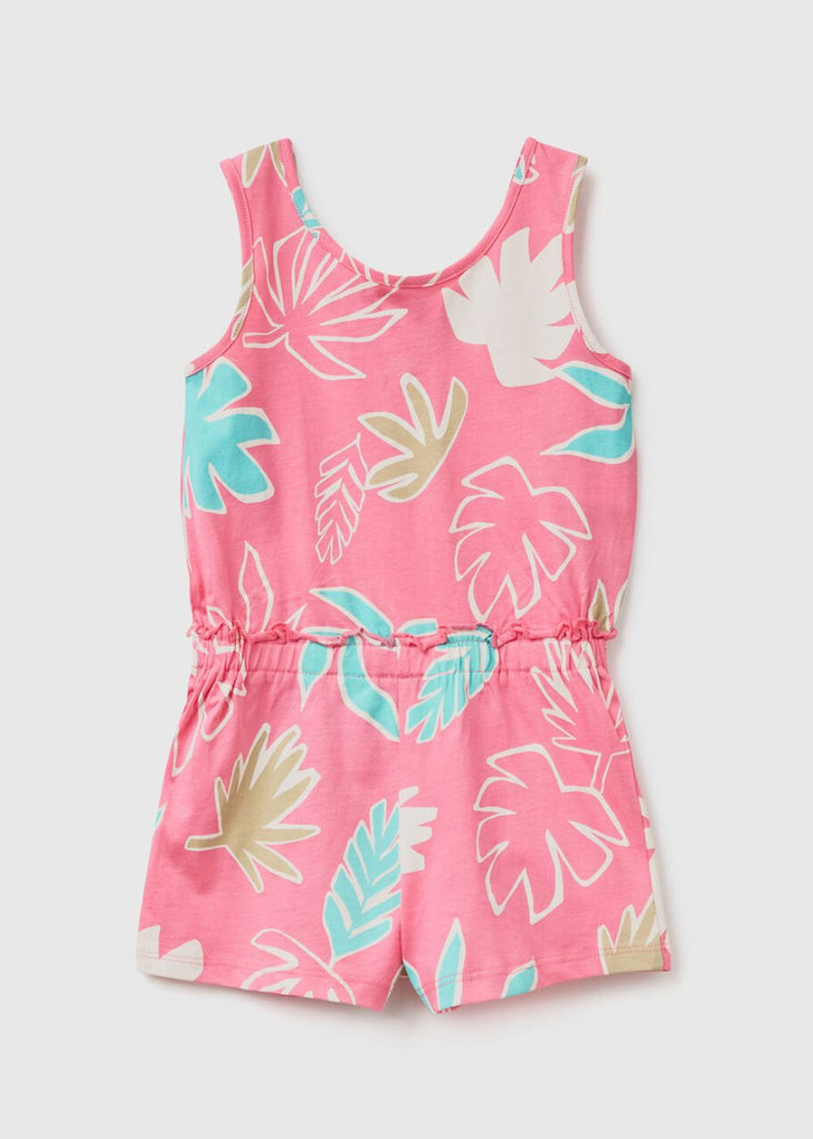 Girls Short Jumpsuit with Tropical Print