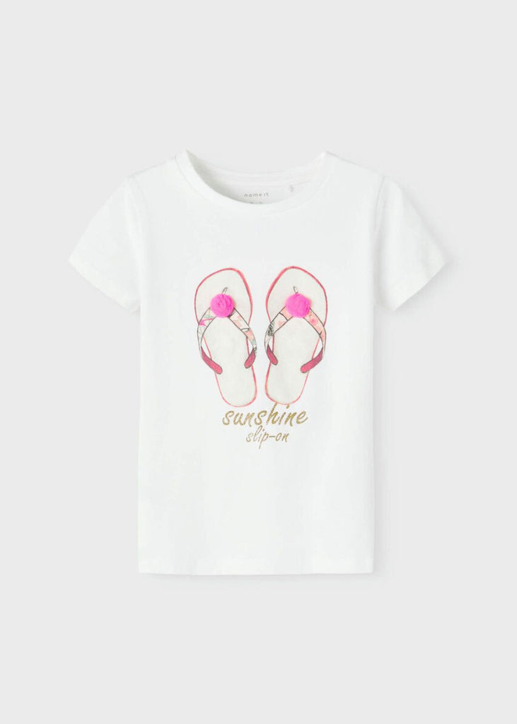 Girls T-Shirt with Print and Fluffy Bauble