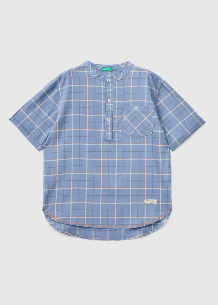 Boys Mandarin Collar Check Shirt