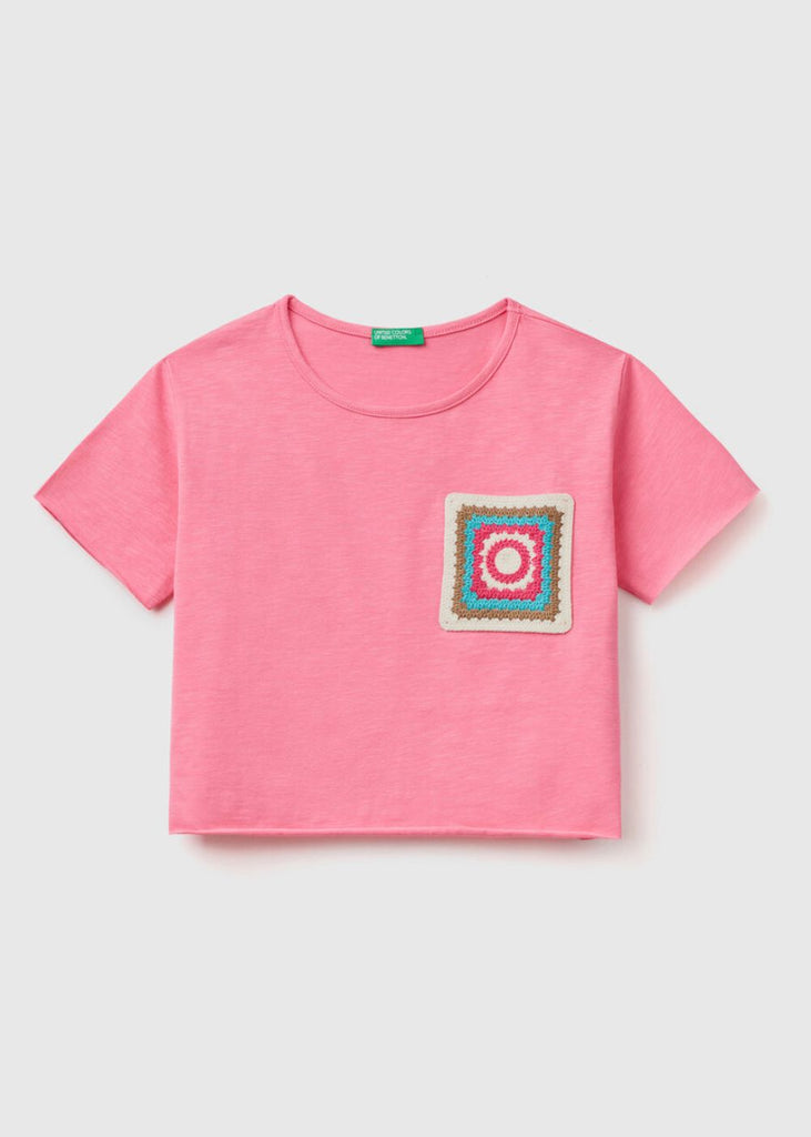 Girls T-Shirt with Crochet Pocket