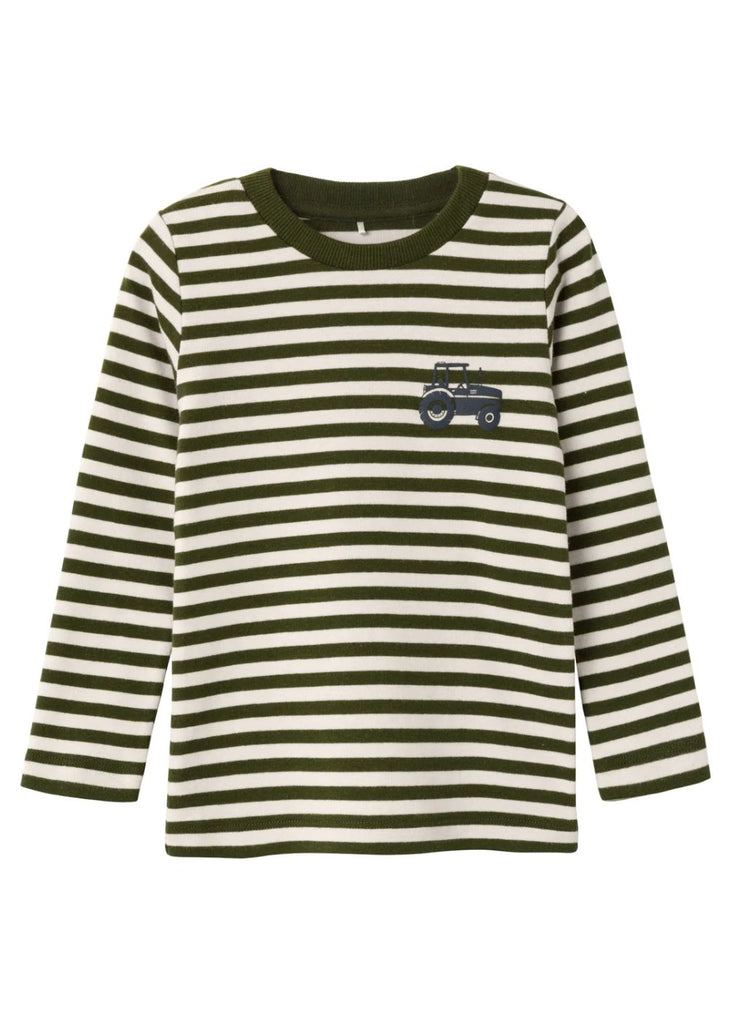 Mini Boy Striped Long Sleeve Top with Tractor