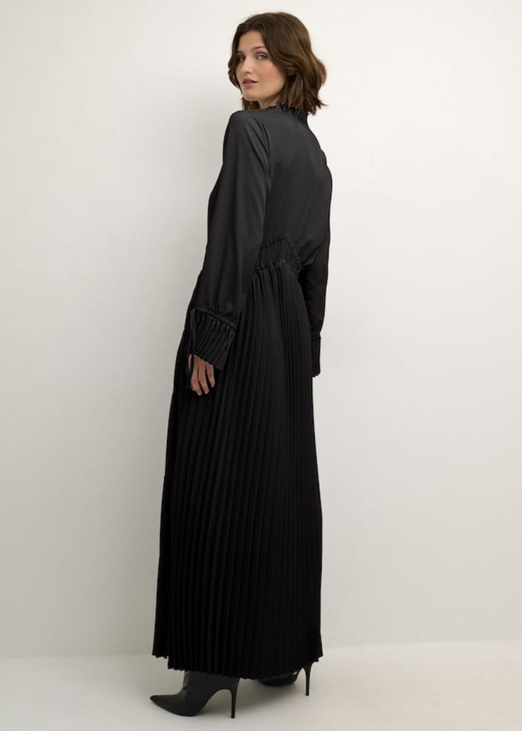 Black Pleated Satin Dress